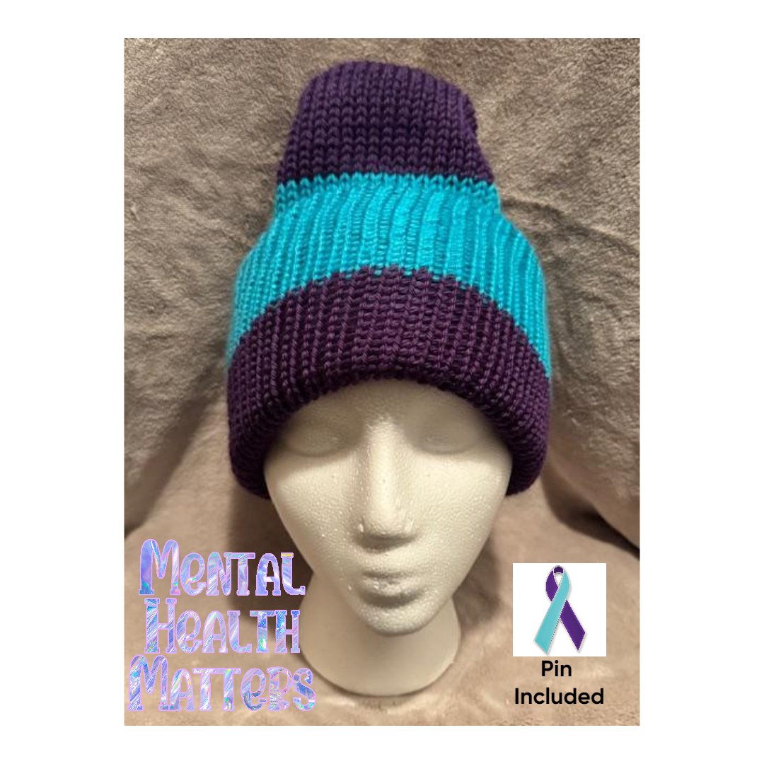 Big Sandy Beanies (Suicide Awareness Knitted Hat Purple and Teal)